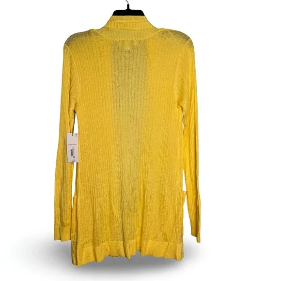 Liz Claiborne Cardigan Sweater Womens XL Yellow Open Front Ribbed Knit Pockets - Picture 4 of 9